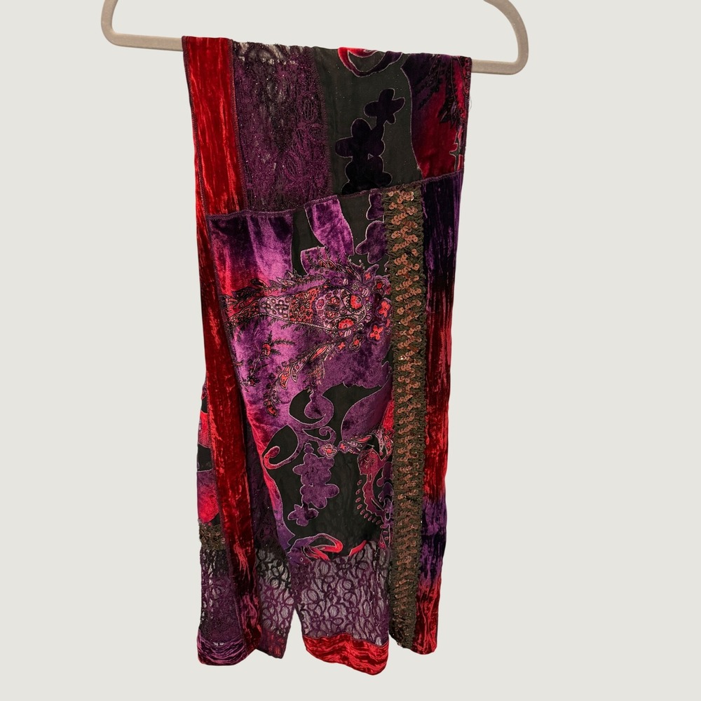 Vintage Chicos Silk Blend Burnout Velvet Lace Sequin Scarf